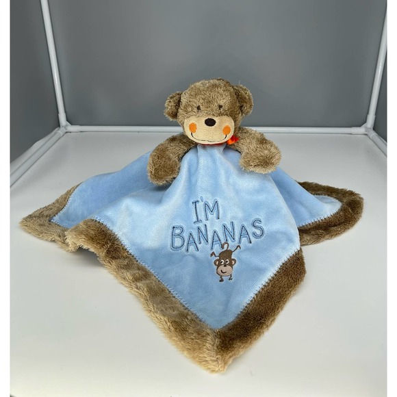 Carters Blue MONKEY "I’m Bananas" Silky Swaddling Blanket Blankie Lovey RattleC - Picture 1 of 9
